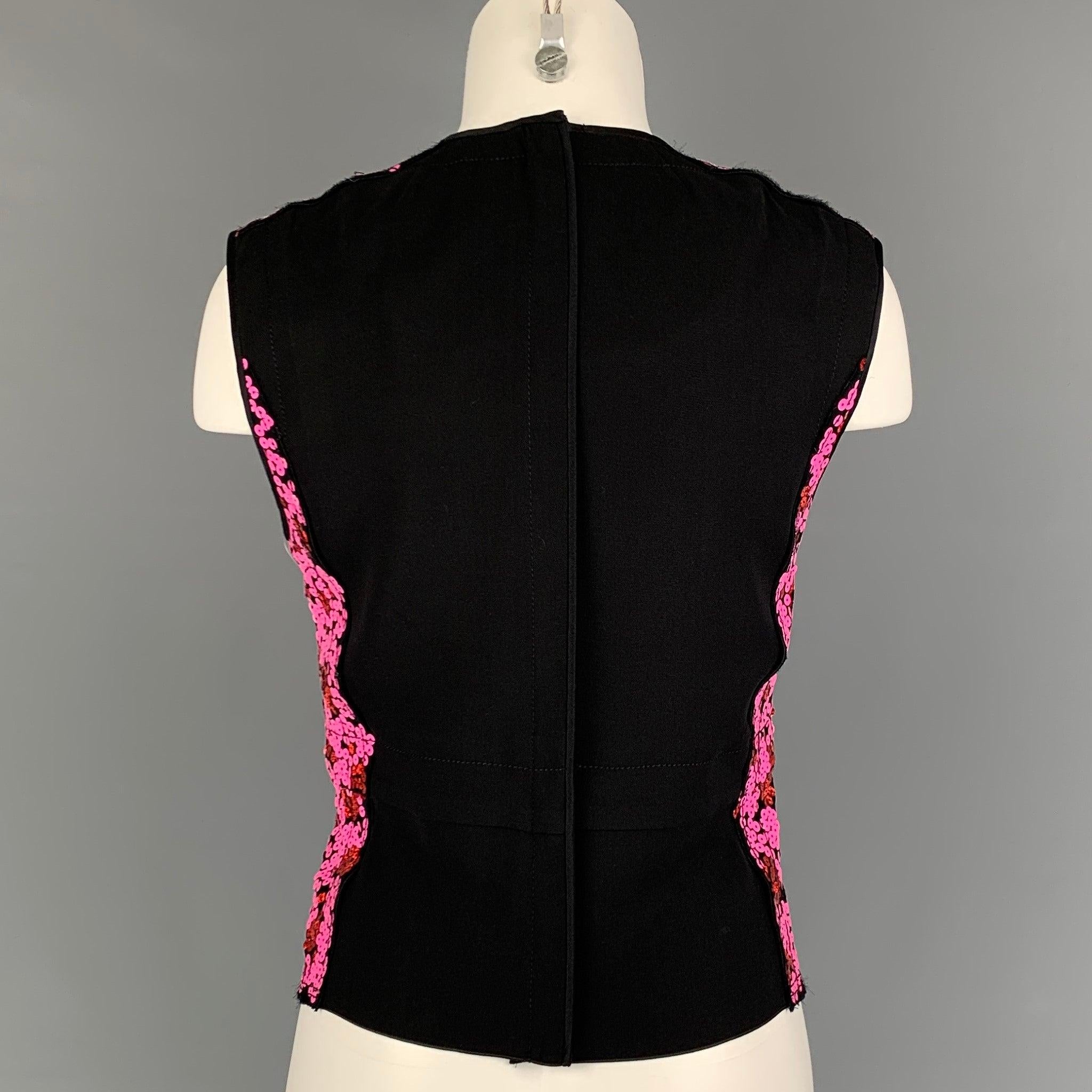 MARC JACOBS Size M Pink Black Polyester Blend Sequined Cropped Dress Top In Good Condition For Sale In San Francisco, CA
