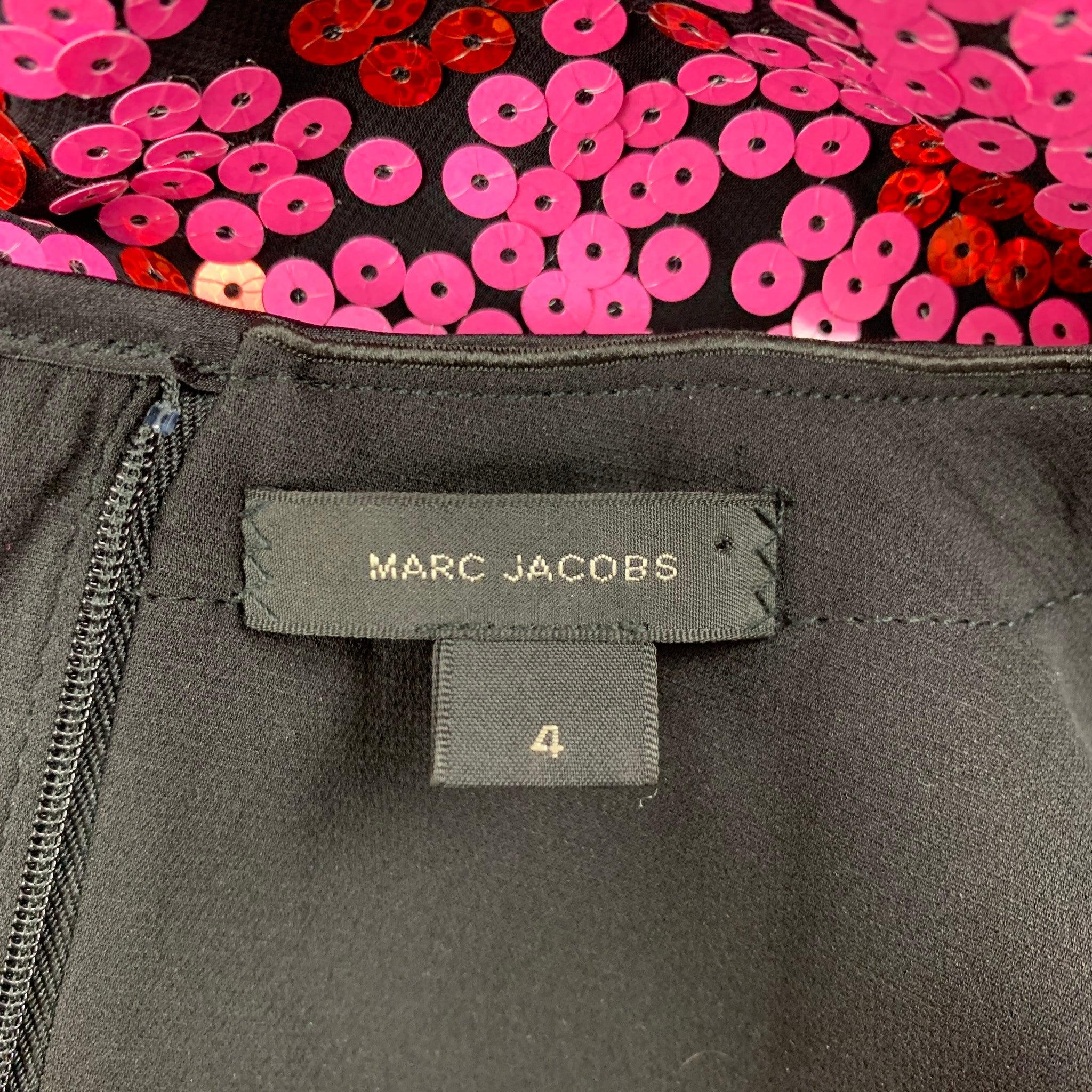 MARC JACOBS Size M Pink Black Polyester Blend Sequined Cropped Dress Top For Sale 1