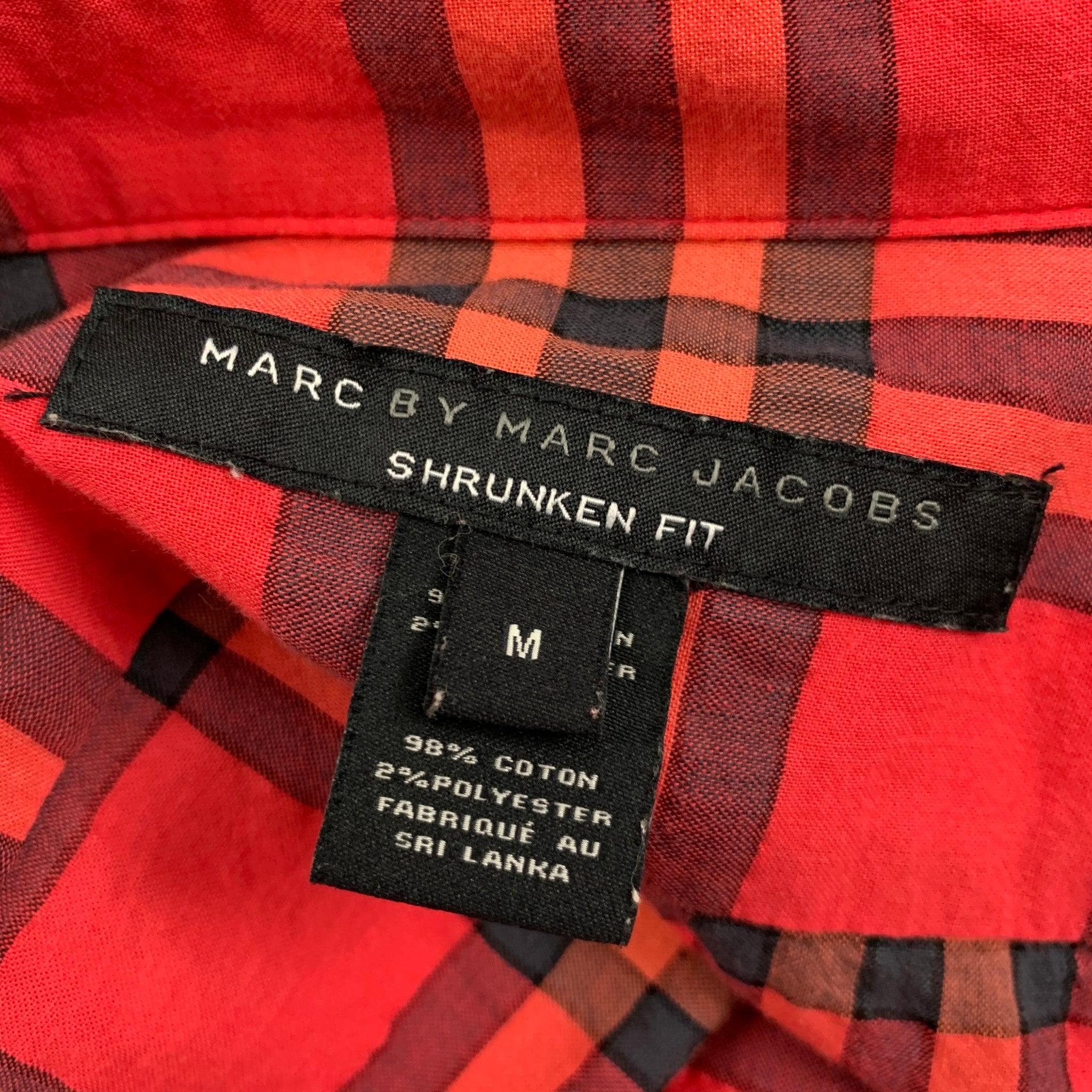 Men's MARC JACOBS Size M Red Black Plaid Cotton Blend Button Up Long Sleeve Shirt For Sale