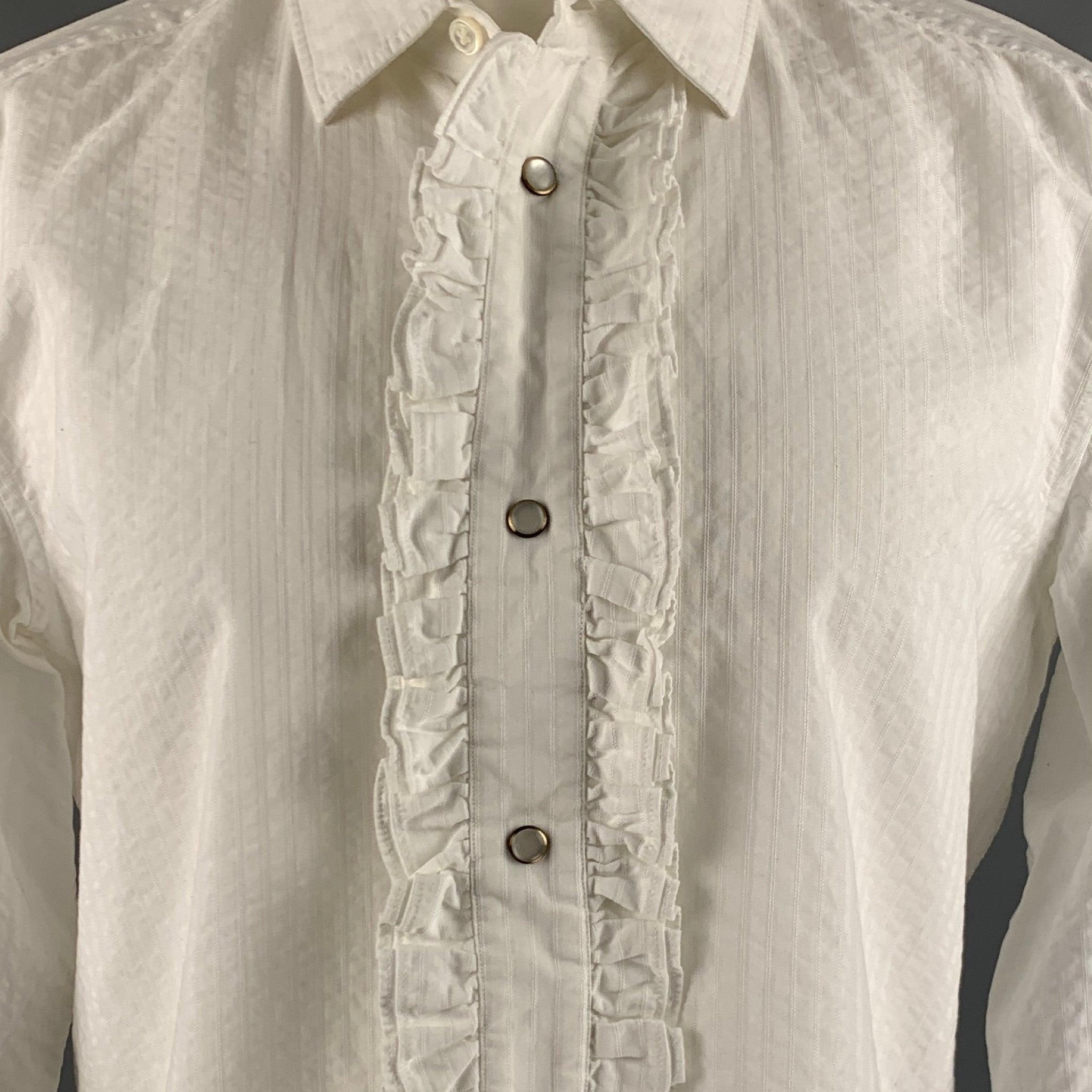 Men's MARC JACOBS Size M White Seersucker Cotton Snaps Long Sleeve Shirt For Sale