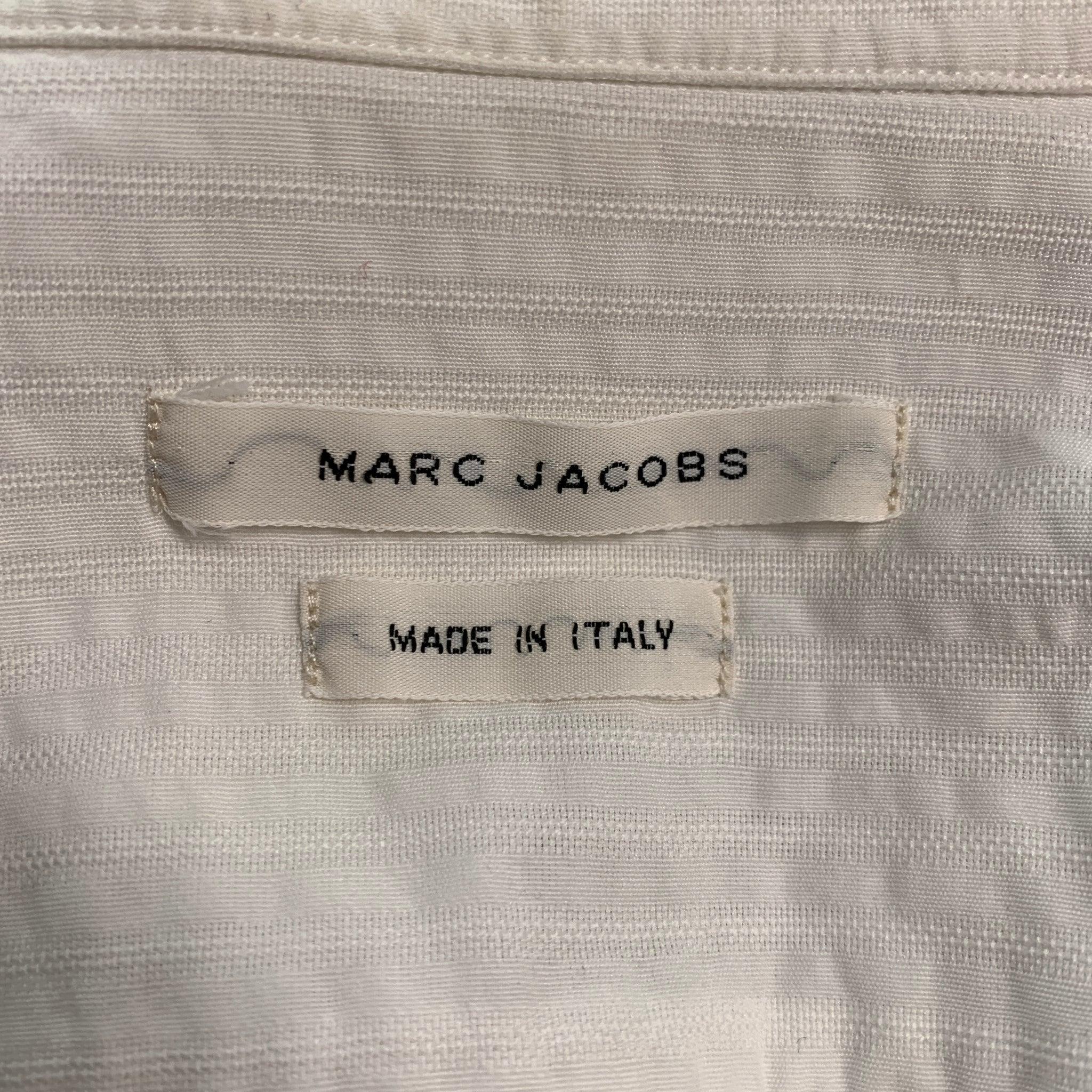 MARC JACOBS Size M White Seersucker Cotton Snaps Long Sleeve Shirt For Sale 1