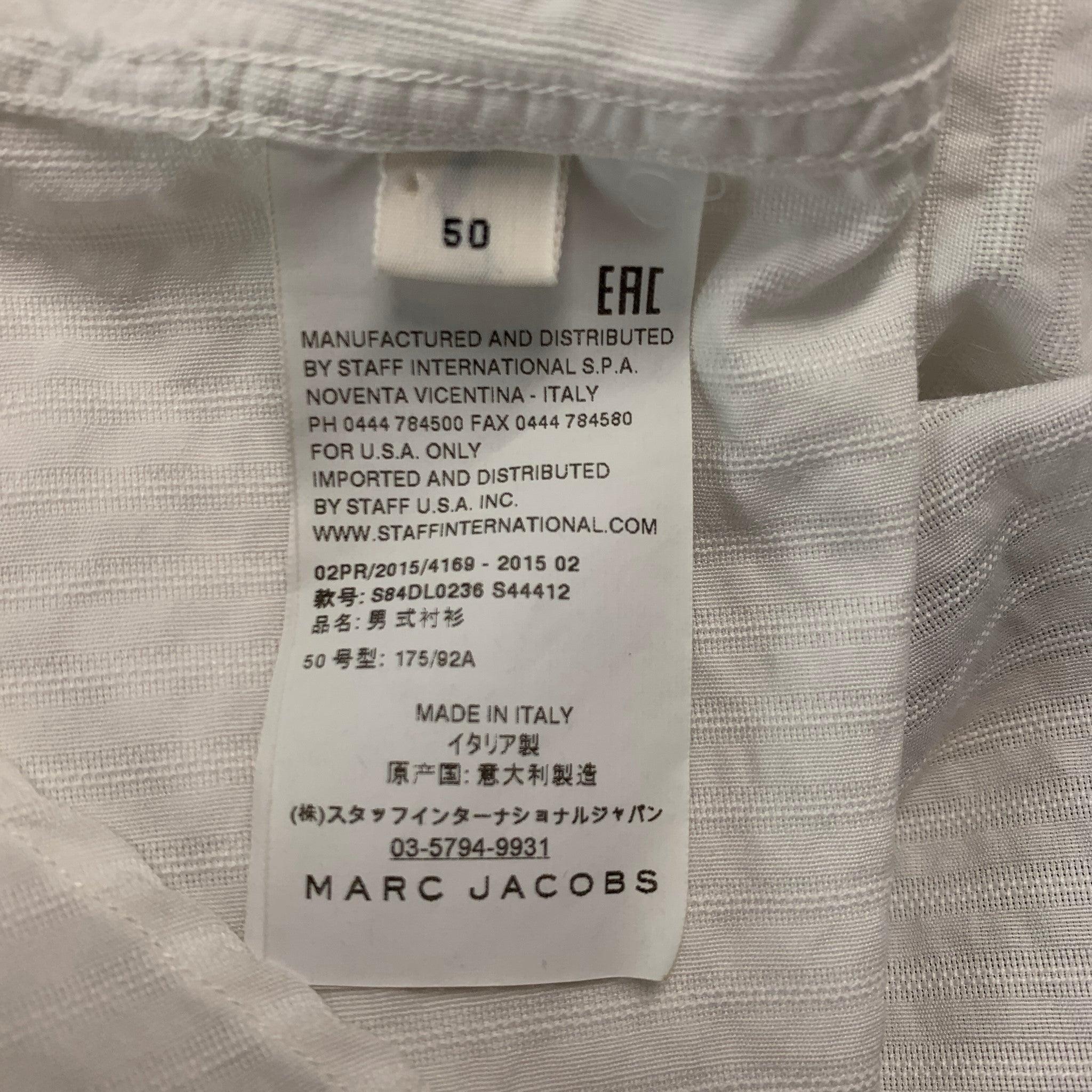 MARC JACOBS Size M White Seersucker Cotton Snaps Long Sleeve Shirt For Sale 2