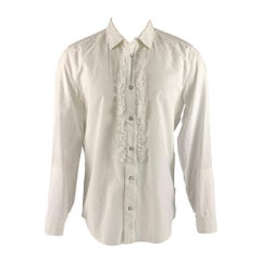 MARC JACOBS Talla M Camisa de manga larga de algodón seersucker blanco con botones a presión