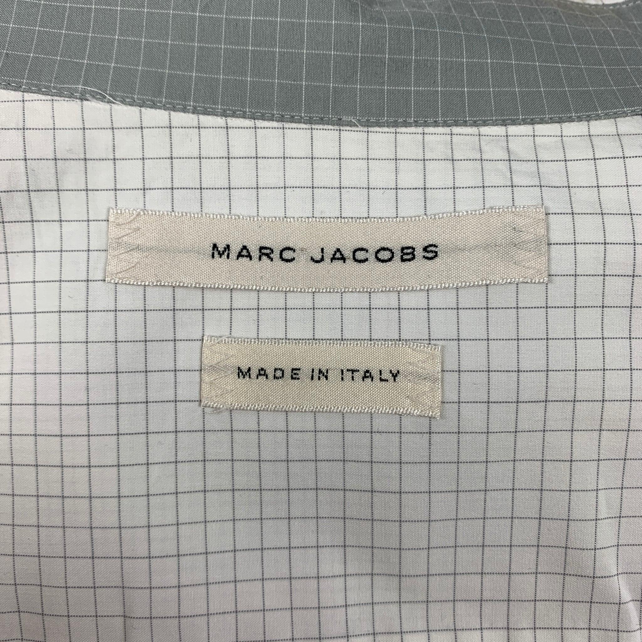 MARC JACOBS Size M White Window Pane Cotton Button Up Short Sleeve Shirt 1