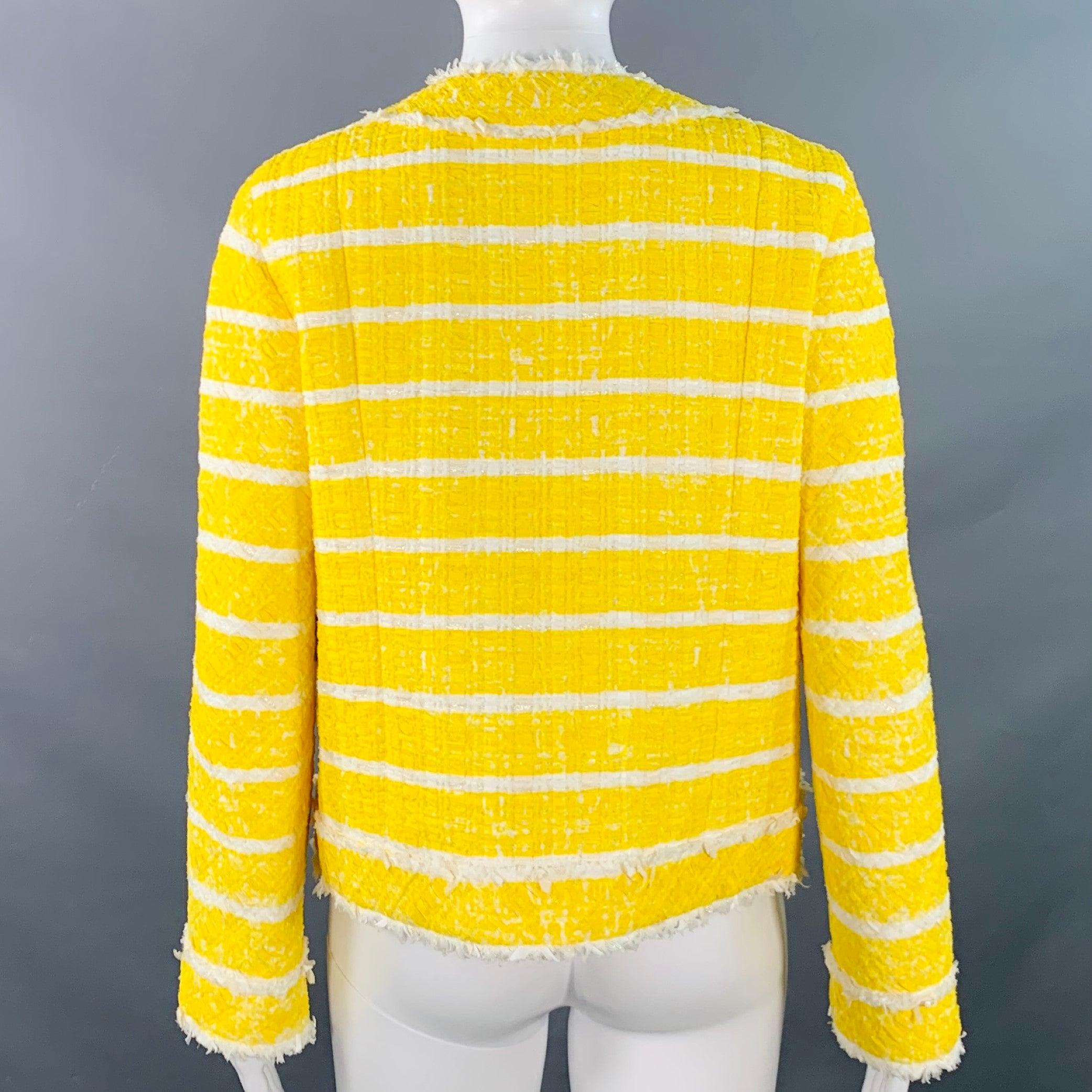 MARC JACOBS Size M Yellow White Boucle Stripe Snaps Jacket Blazer In Excellent Condition For Sale In San Francisco, CA
