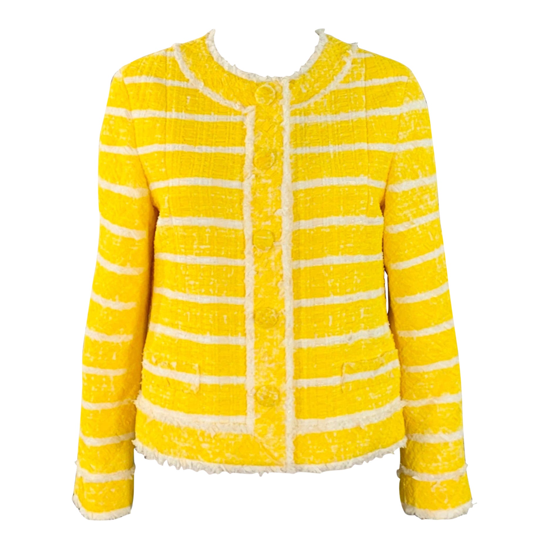 MARC JACOBS Size M Yellow White Boucle Stripe Snaps Jacket Blazer