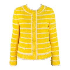 MARC JACOBS Size M Yellow White Boucle Stripe Snaps Jacket Blazer