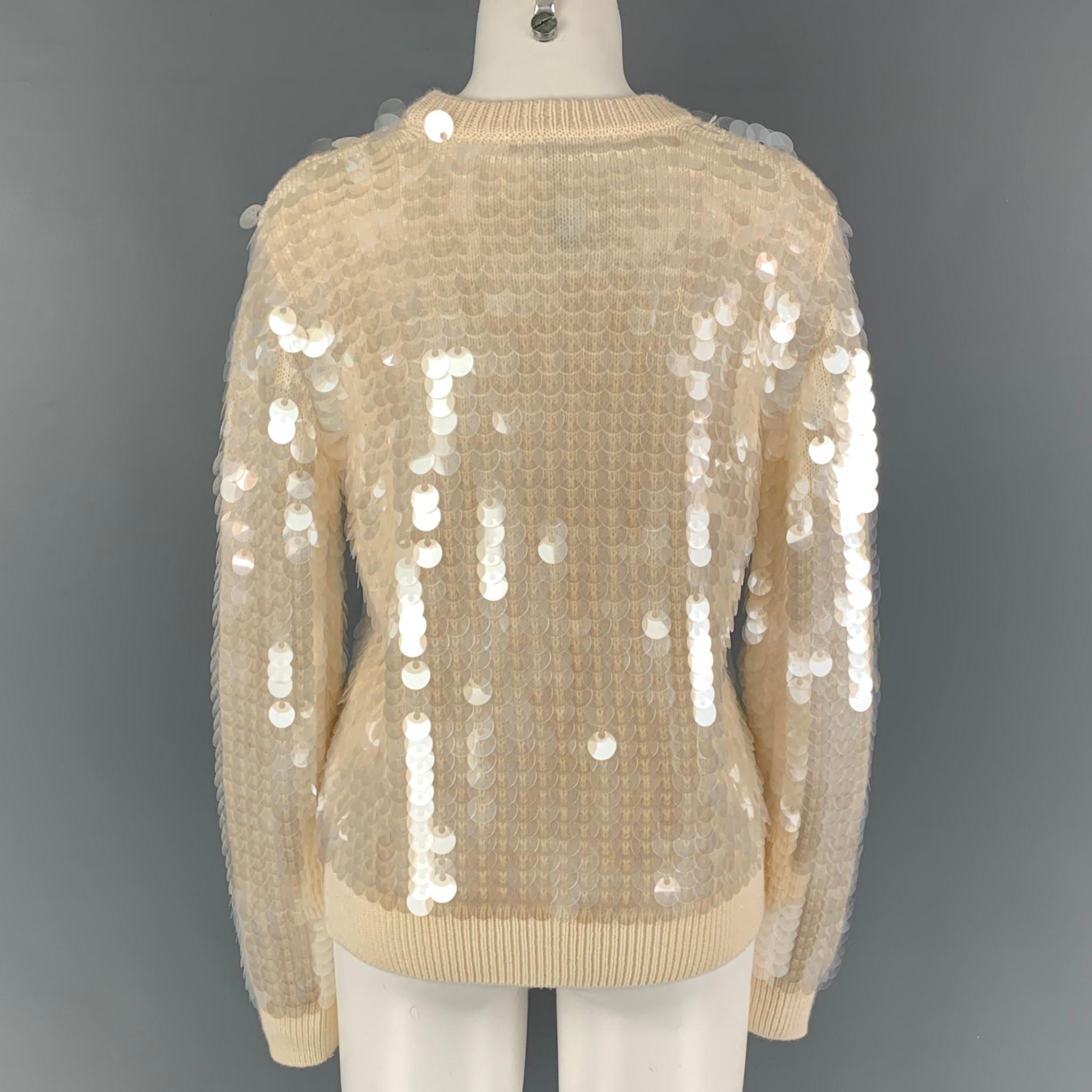 MARC JACOBS Size S Beige Transparent Wool Payettes Crew-Neck Sweater In New Condition In San Francisco, CA