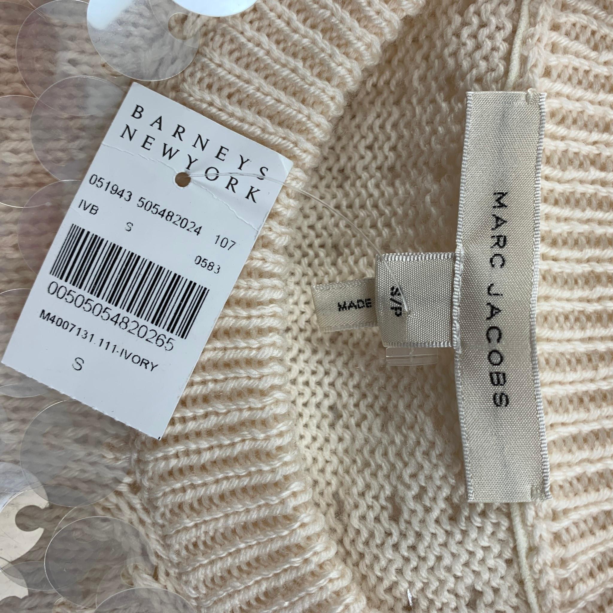 MARC JACOBS Size S Beige Transparent Wool Payettes Crew-Neck Sweater 1