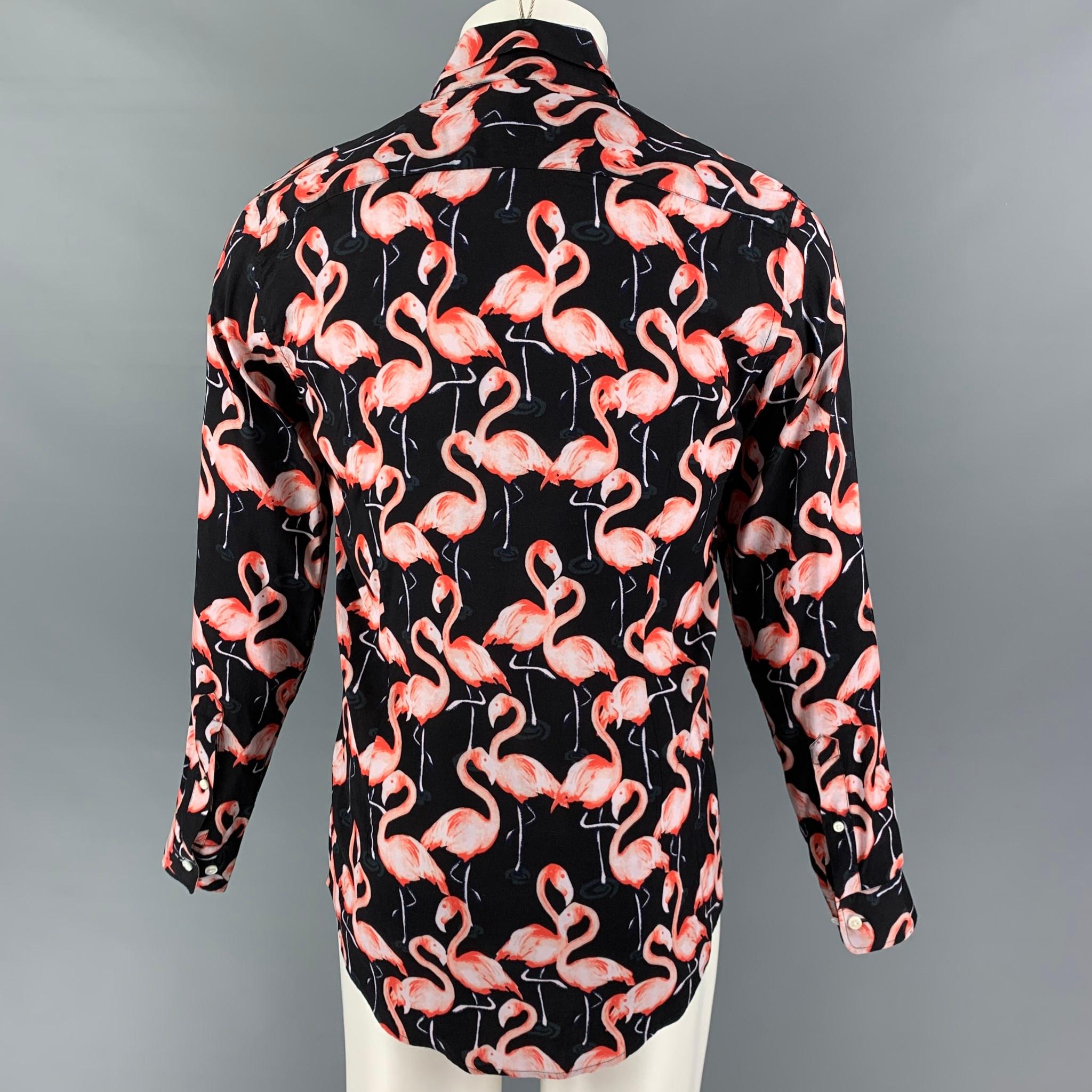 Men's MARC JACOBS Size S Black Pink Print Viscose Button Up Long Sleeve Shirt
