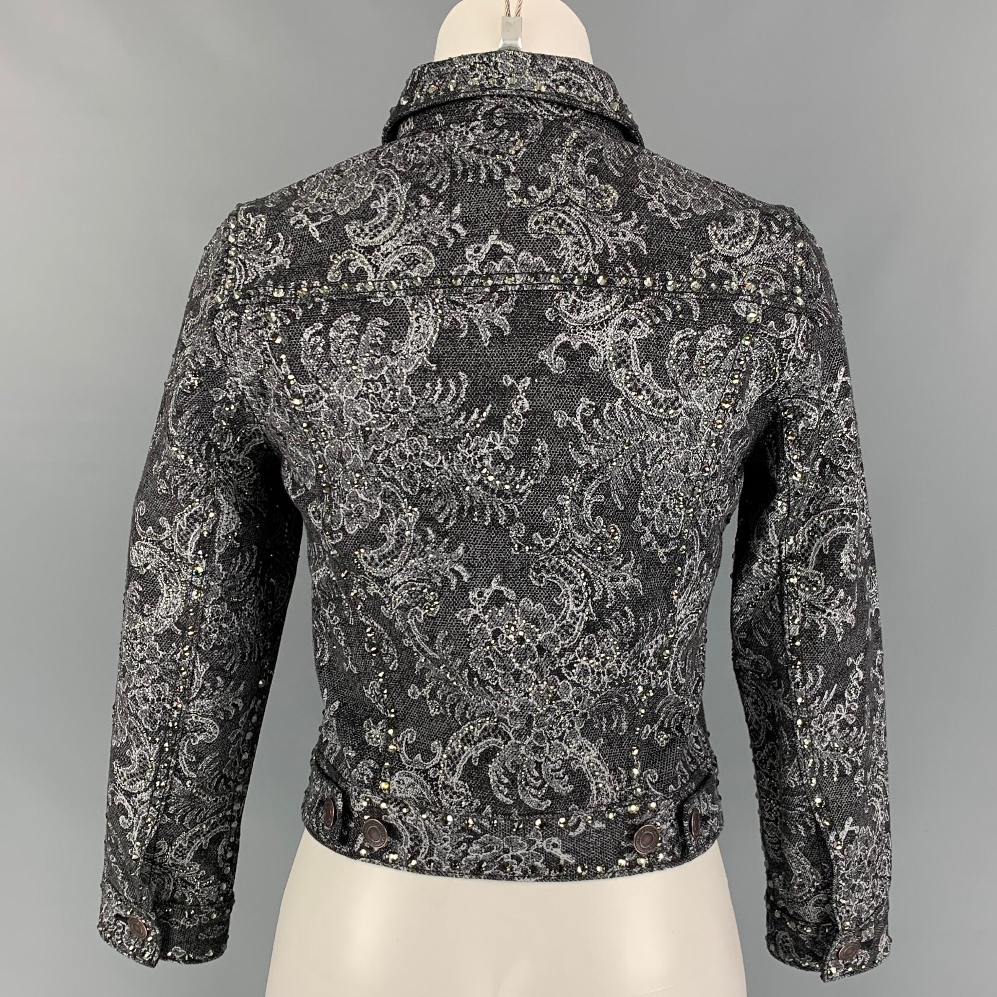 Women's MARC JACOBS Size S Black White Denim Lace Crystal Embellishments Cropped Jacket