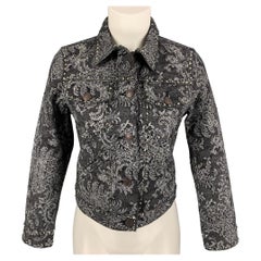 MARC JACOBS Size S Black White Denim Lace Crystal Embellishments Cropped Jacket