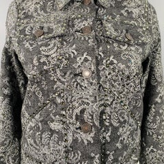 MARC JACOBS Size S Black White Denim Rhinestones Cropped Jacket