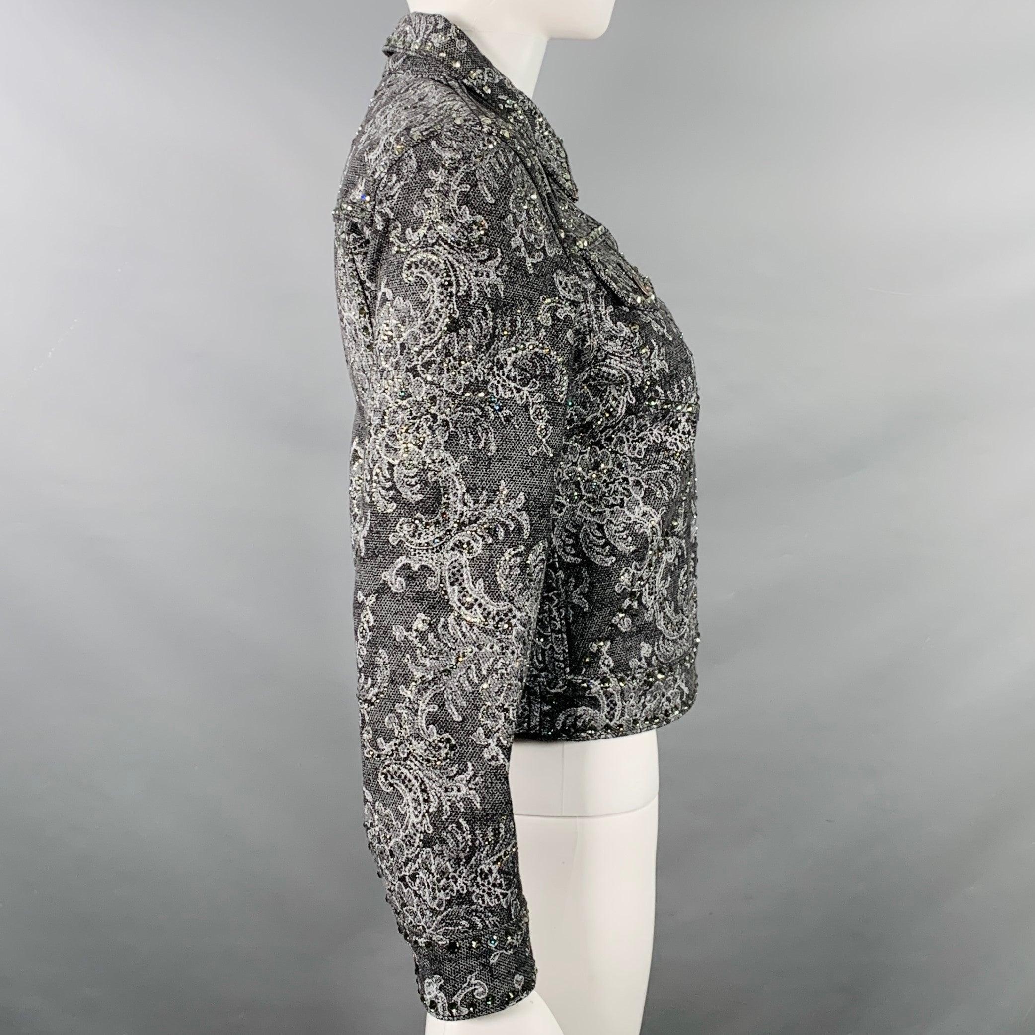 Gray MARC JACOBS Size S Black White Denim Rhinestones Cropped Jacket