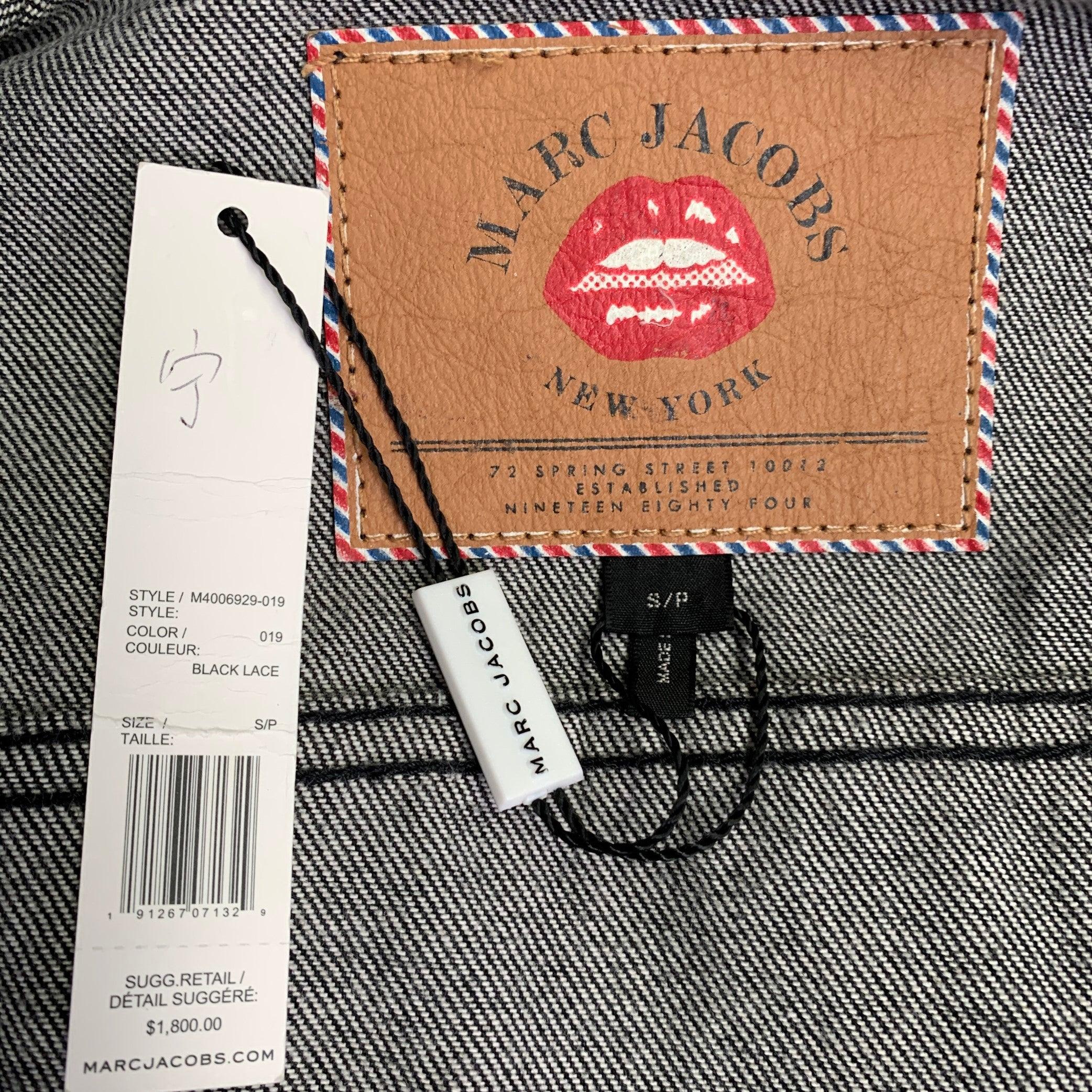 Women's MARC JACOBS Size S Black White Denim Rhinestones Cropped Jacket