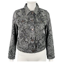 MARC JACOBS Size S Black White Denim Rhinestones Cropped Jacket