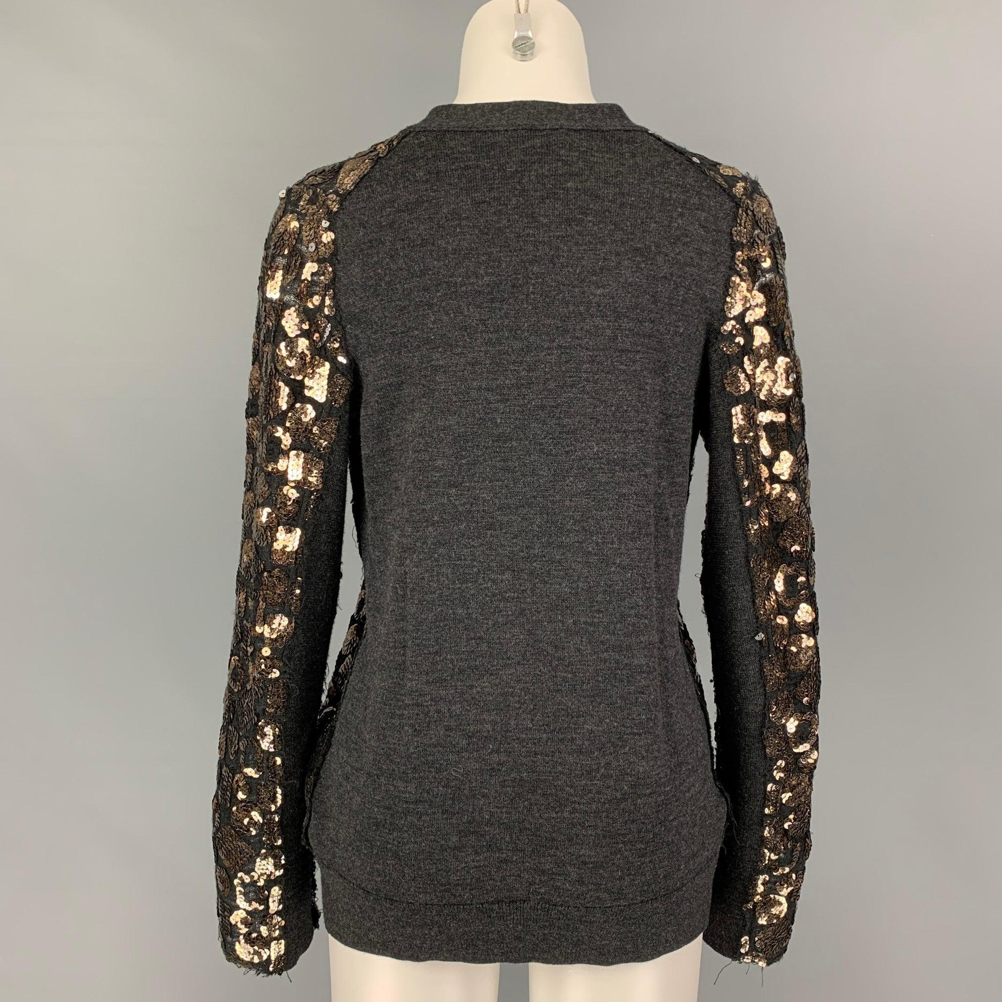 MARC JACOBS Size S Charcoal Gold Merino Wool Sequined Buttoned Cardigan In Good Condition For Sale In San Francisco, CA