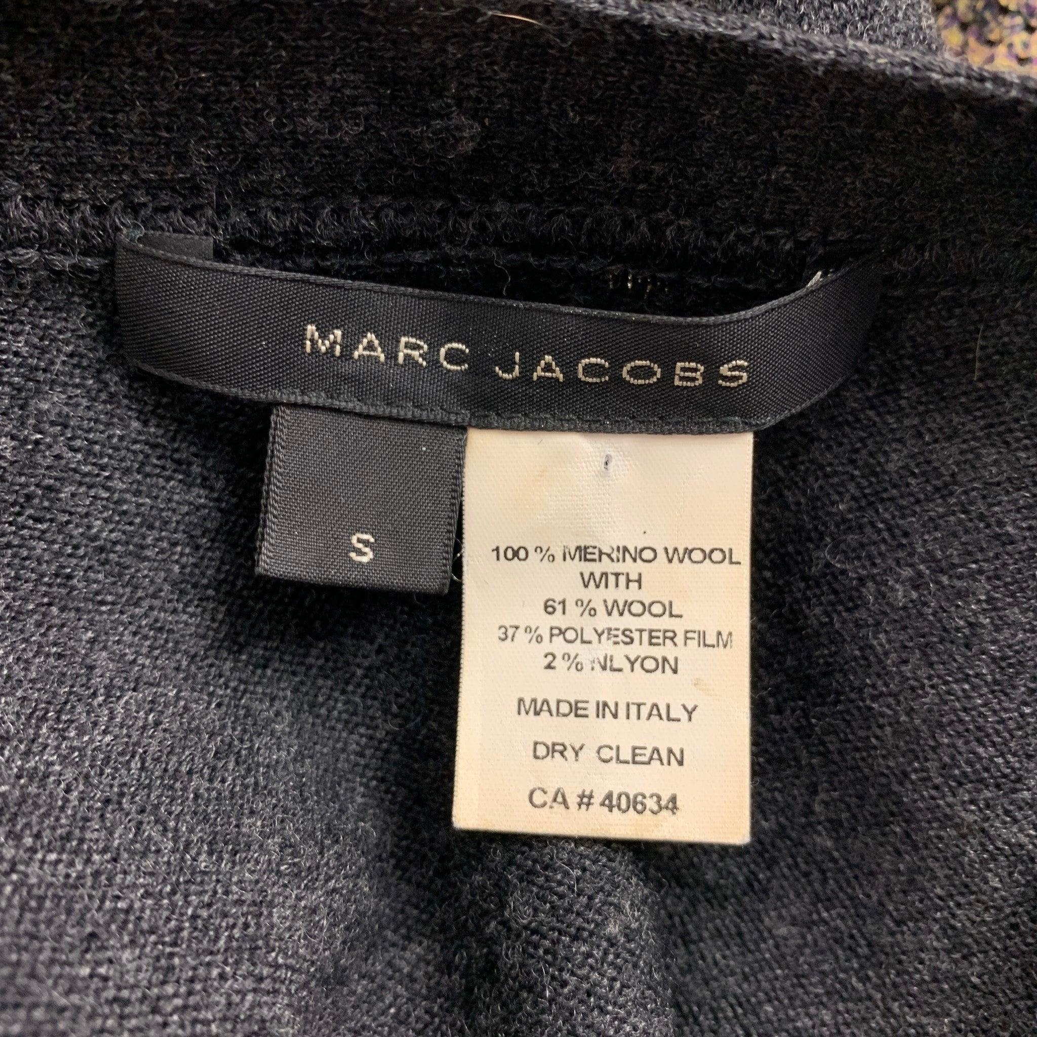 MARC JACOBS - Cardigan boutonné en laine mérinos or anthracite et paillettes, taille S en vente 1