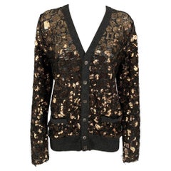MARC JACOBS Cardigan abbottonato con paillettes in lana merino color oro e carbone taglia S
