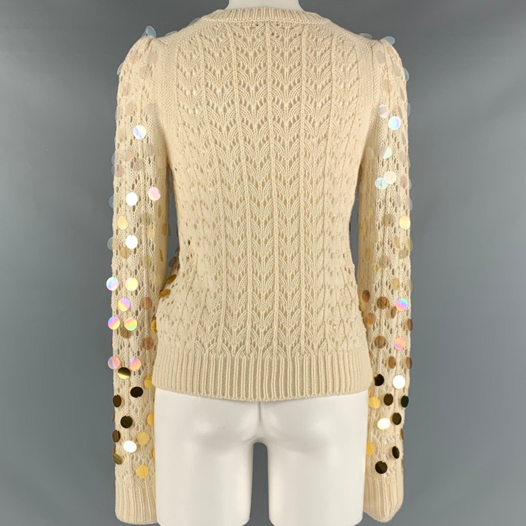 Women's MARC JACOBS Size S Cream Gold Wool Cashmere Payettes Sweater For Sale