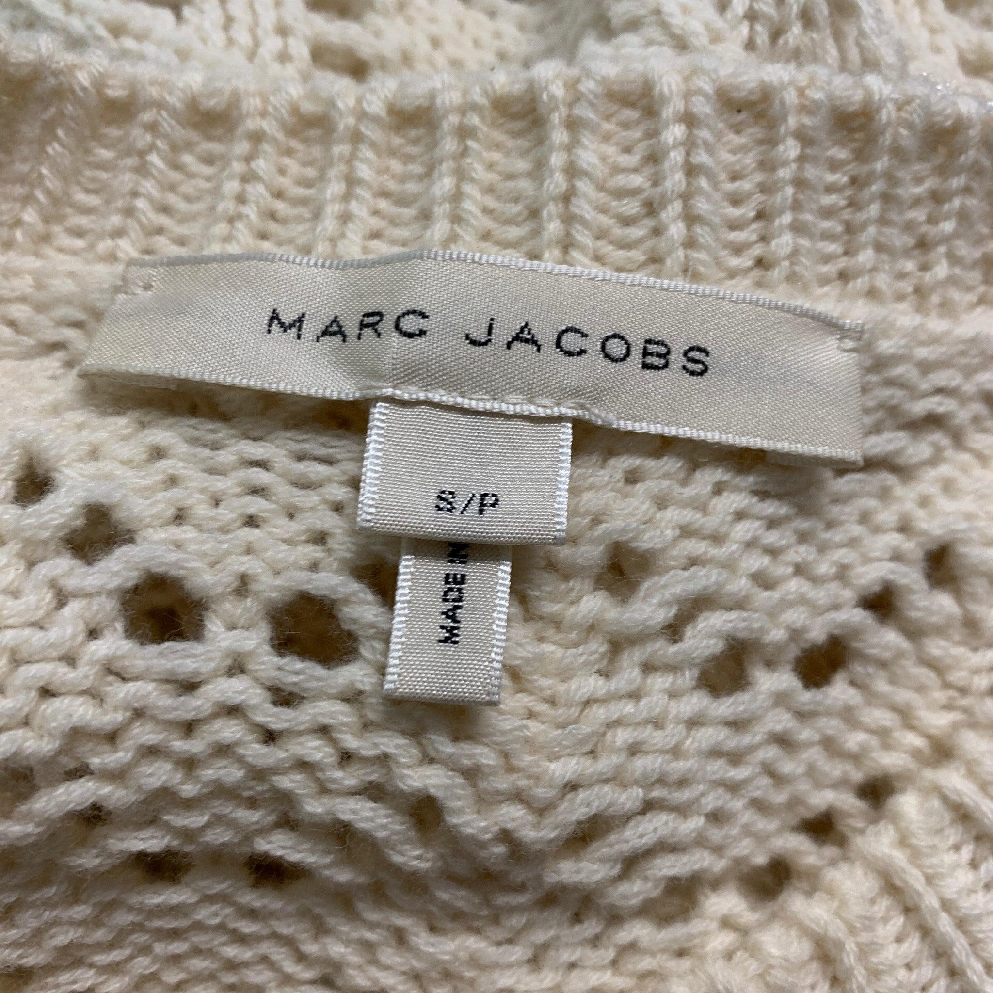 MARC JACOBS Size S Cream Gold Wool Cashmere Payettes Sweater For Sale 1