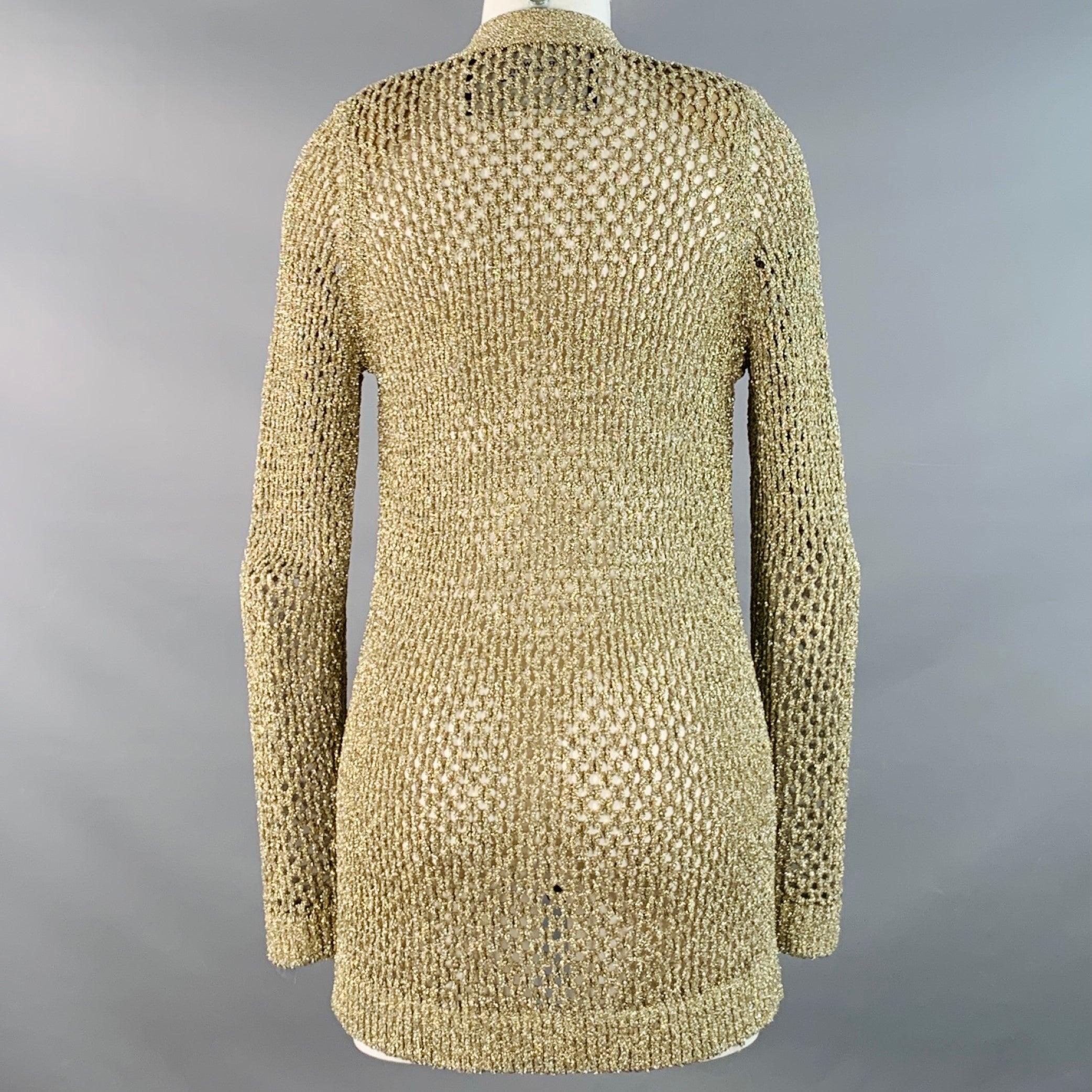 Marrone MARC JACOBS Size S Gold Nylon Metallic Knit Buttoned Cardigan in vendita