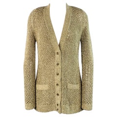 MARC JACOBS Size S Gold Nylon Metallic Knit Buttoned Cardigan