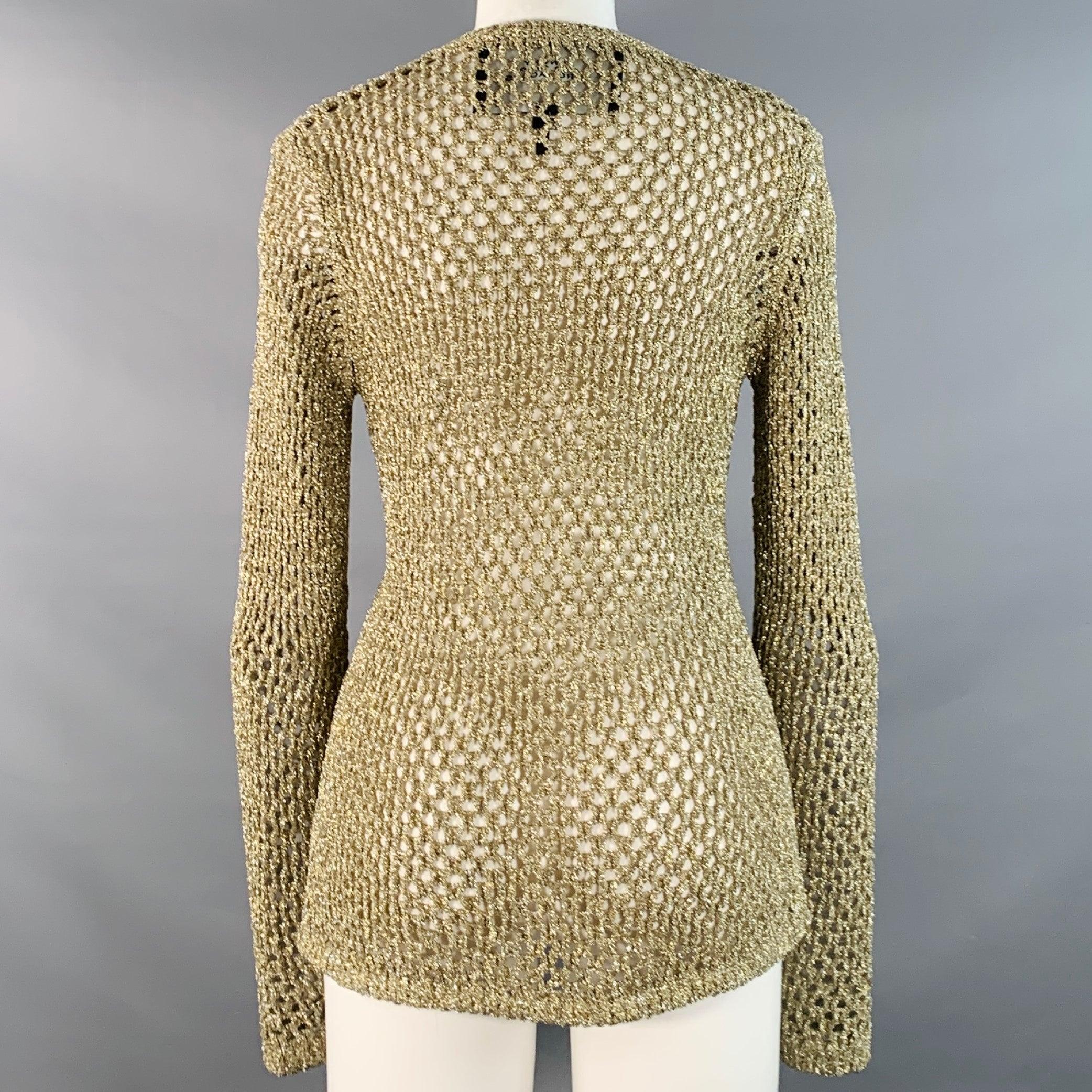 MARC JACOBS Taille S Pull à col ras du cou en nylon métallisé doré Excellent état - En vente à San Francisco, CA