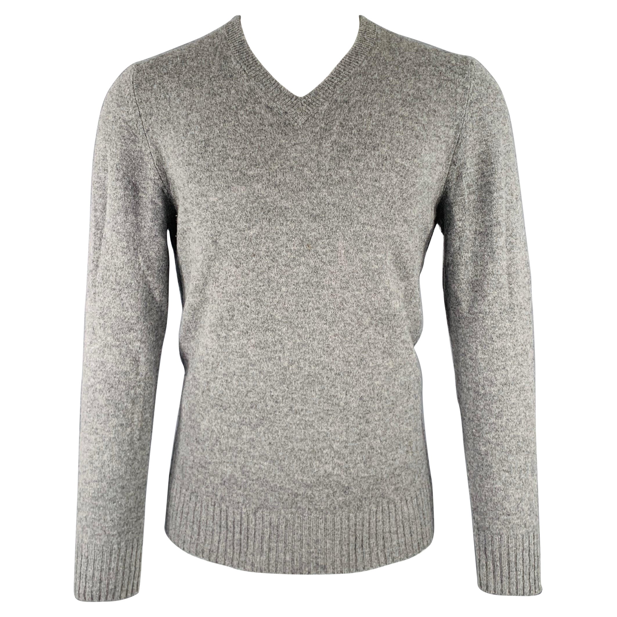 MARC JACOBS Taglia S Maglione con scollo a V in lana e cashmere grigio erica
