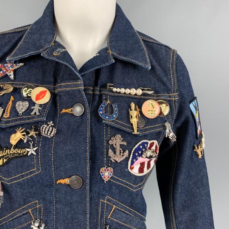 Women's MARC JACOBS Size S Indigo Denim Contrast Stitch Pin Charms Sequin Mermaid Jacket For Sale