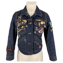 MARC JACOBS Size S Indigo Denim Contrast Stitch Pin Charms Sequin Mermaid Jacket