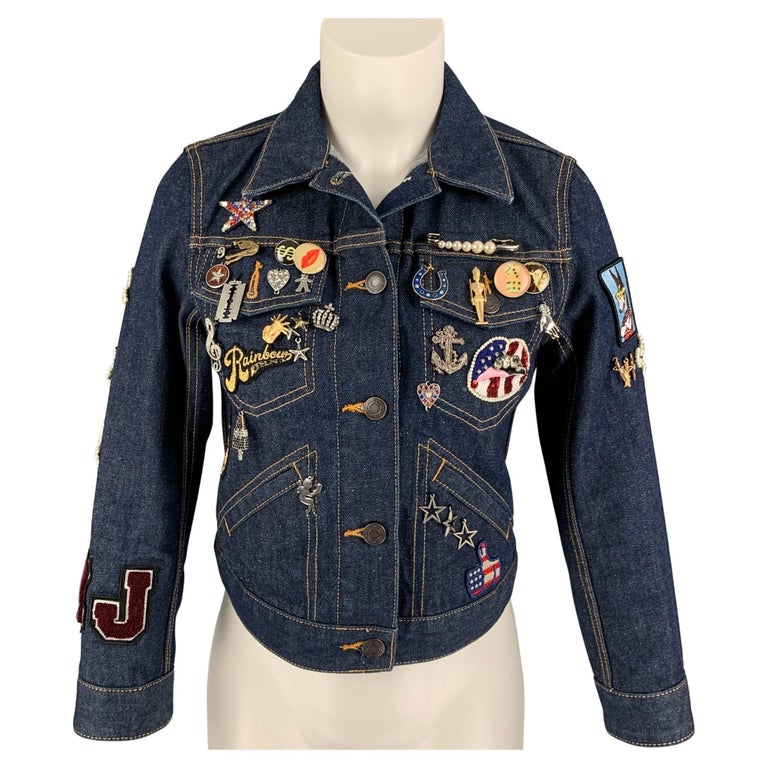 MARC JACOBS Size S Indigo Denim Contrast Stitch Pin Charms Sequin Mermaid  Jacket For Sale at 1stDibs