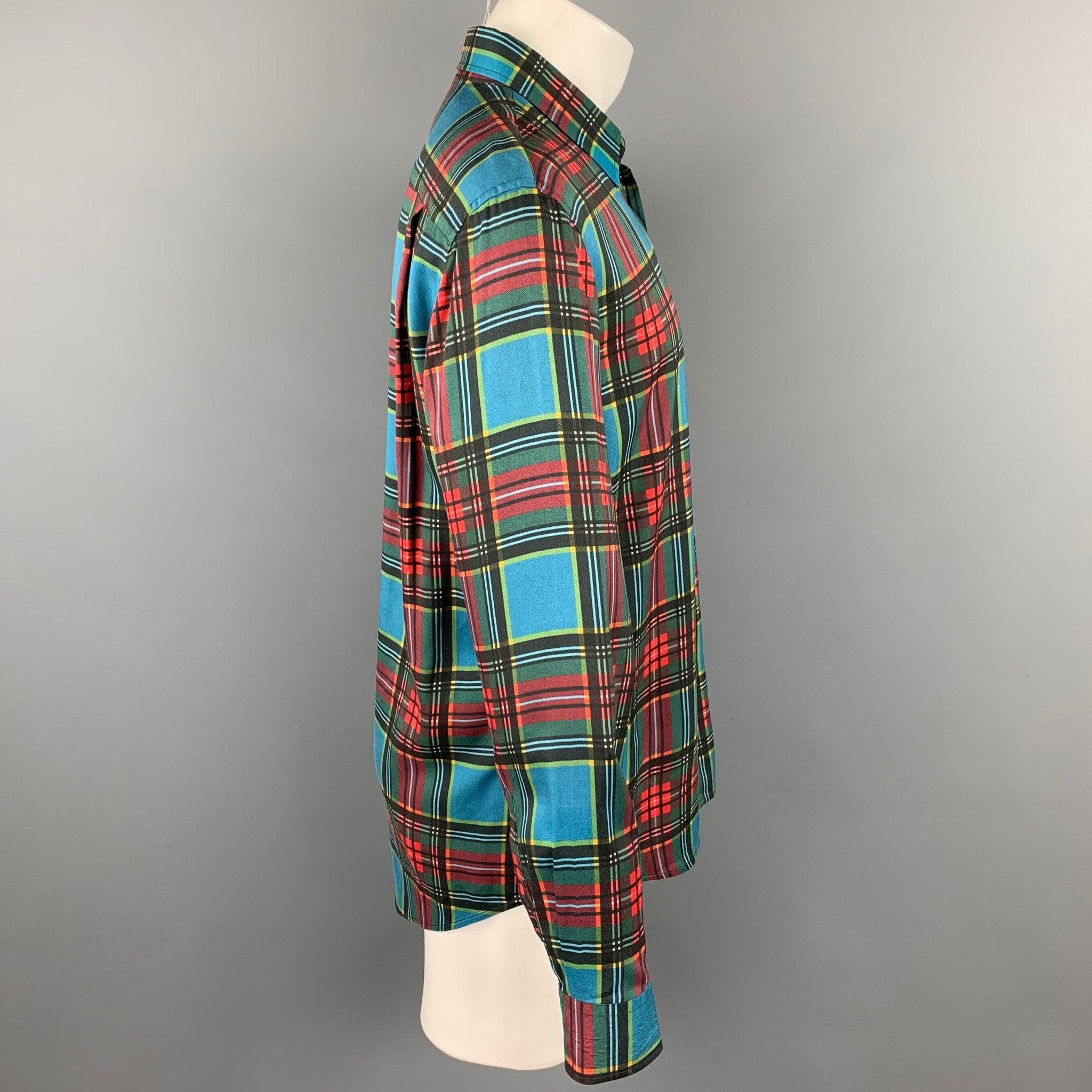 MARC JACOBS long sleeve shirt comes in a multi-color plaid viscose featuring a classic fit, button up style, front pocket, and a spread collar. Made in Italy.Excellent
Pre-Owned Condition. 

Marked:   IT 48 

Measurements: 
 
Shoulder: 19 inches 