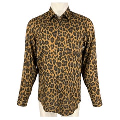 MARC JACOBS Size S Tan Black Animal Print Silk Cotton Long Sleeve Shirt