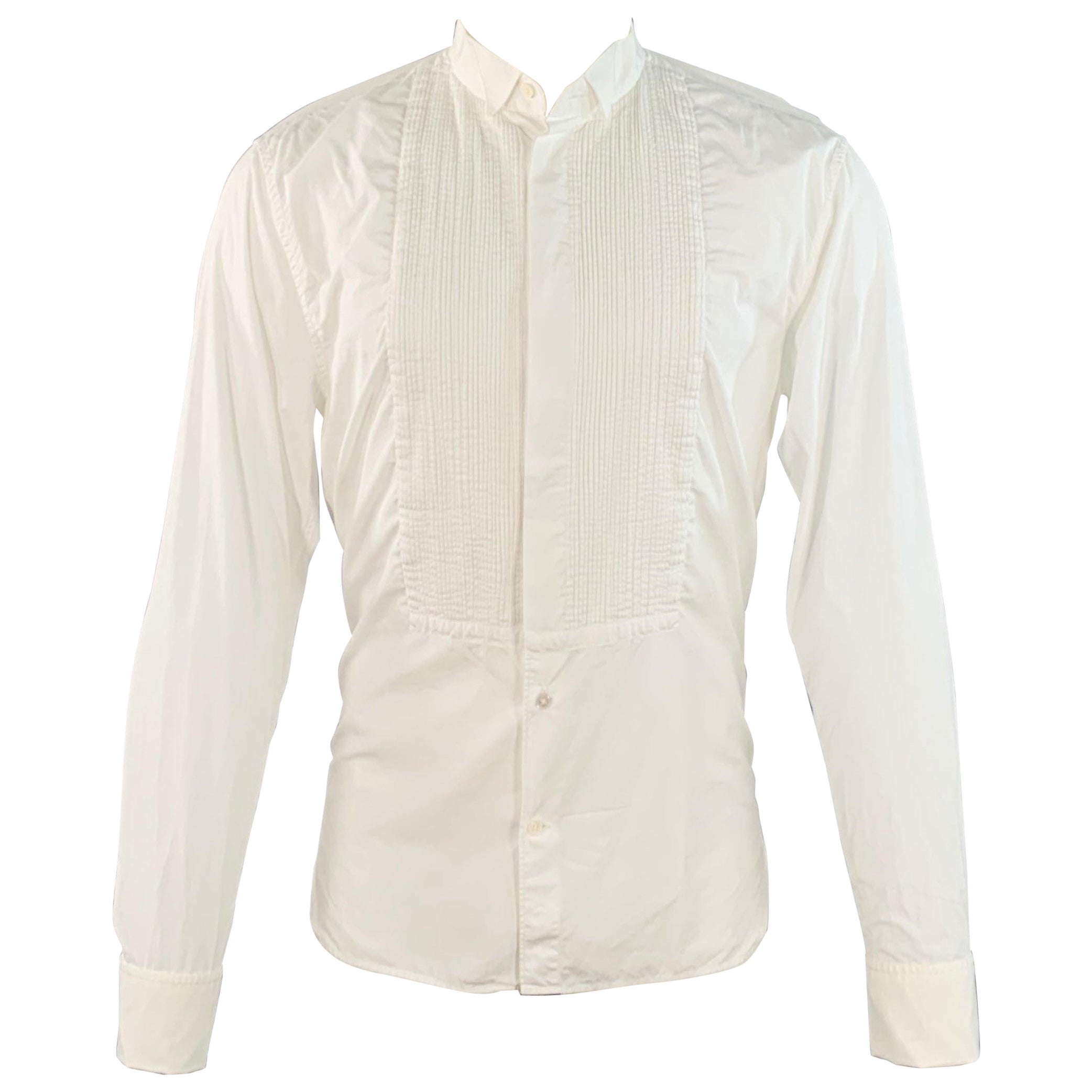 MARC JACOBS Size S White Cotton Wingtip Pleated Bib French Cuffs Tuxedo Long Sleeve Shirt