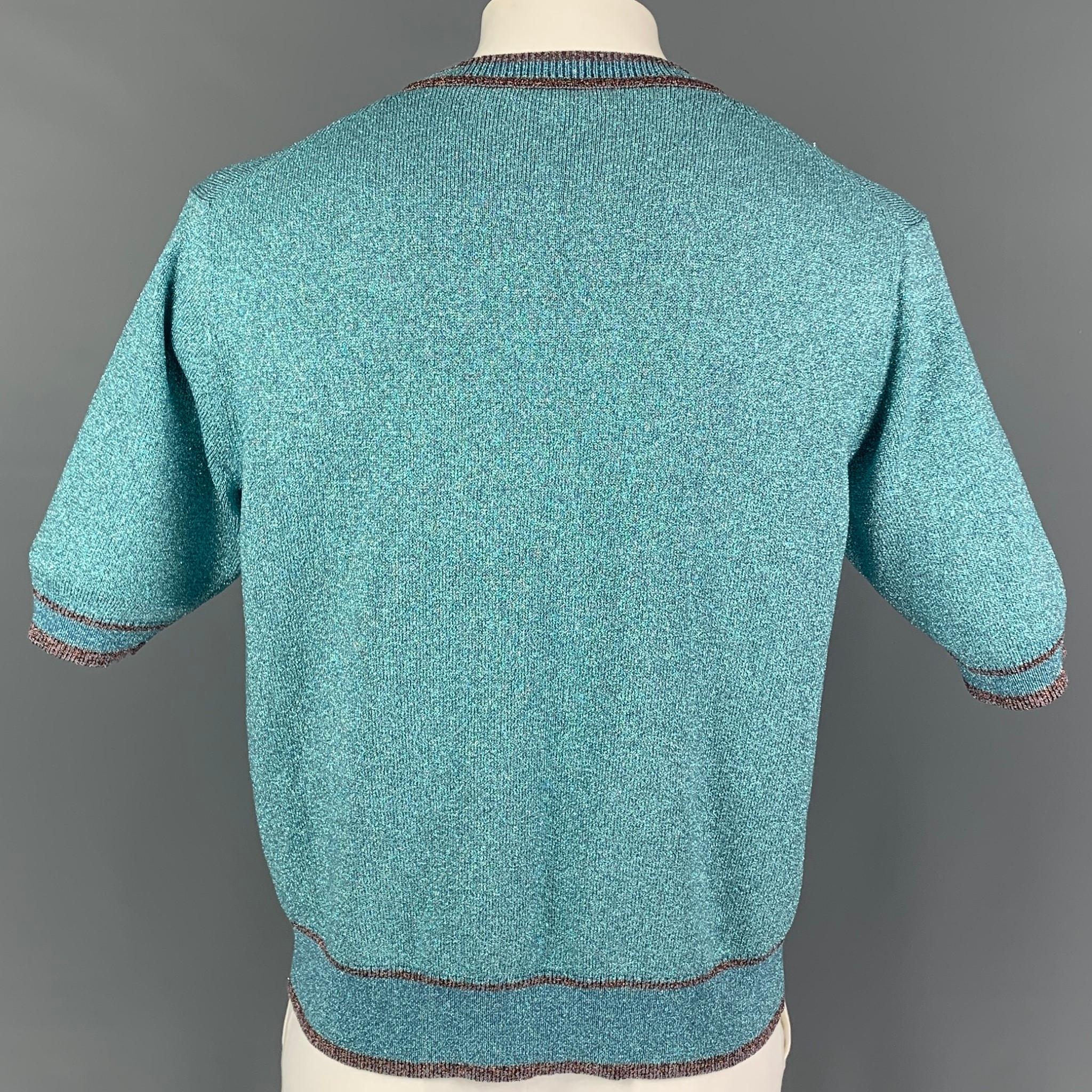 Men's MARC JACOBS Size XL Blue Metallic Viscose Blend Short Sleeve Pullover
