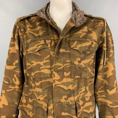 MARC JACOBS Size XL Tan Camouflage Cotton Zip & Snaps Military Jacket