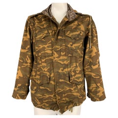 MARC JACOBS Size XL Tan Camouflage Cotton Zip & Snaps Military Jacket