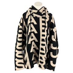 MARC JACOBS Size XS Black Cream Cotton Logo Hooded Jacket