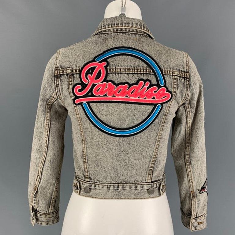 MARC JACOBS Size XS Black Denim Acid-Wash Pins Paradise Jacket In Good Condition For Sale In San Francisco, CA