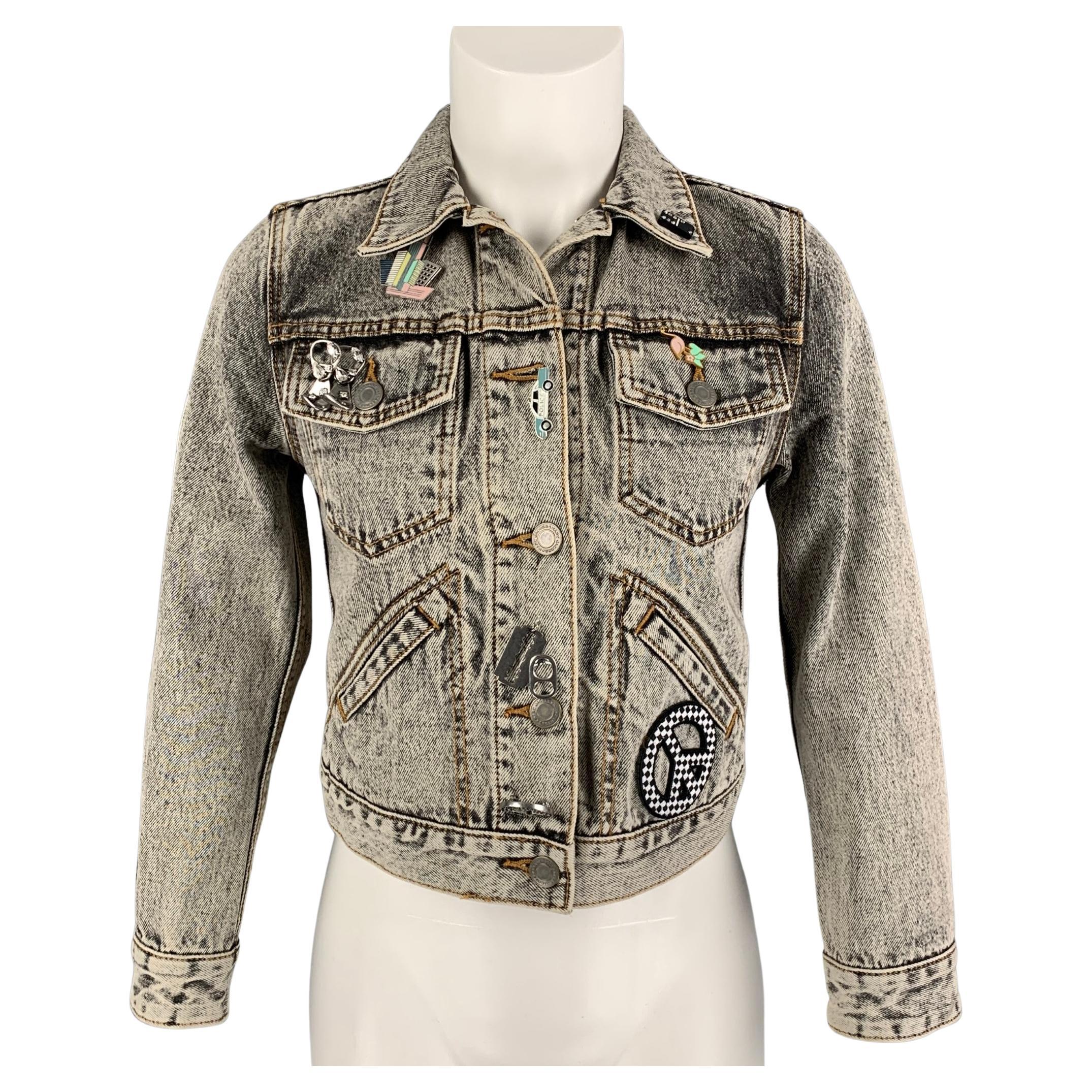 MARC JACOBS Size XS Black Denim Acid-Wash Pins Paradise Jacket