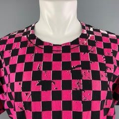 MARC JACOBS - Maglietta girocollo in cotone a scacchi rosa e nero taglia XS