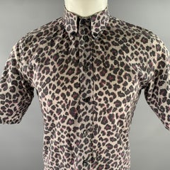 MARC JACOBS Taglia XS Grigio Nero Viola Stampa Animale Camicia in cotone a maniche corte
