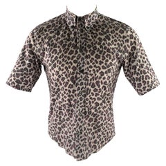 MARC JACOBS Taglia XS Grigio Nero Viola Stampa Animale Camicia in cotone a maniche corte