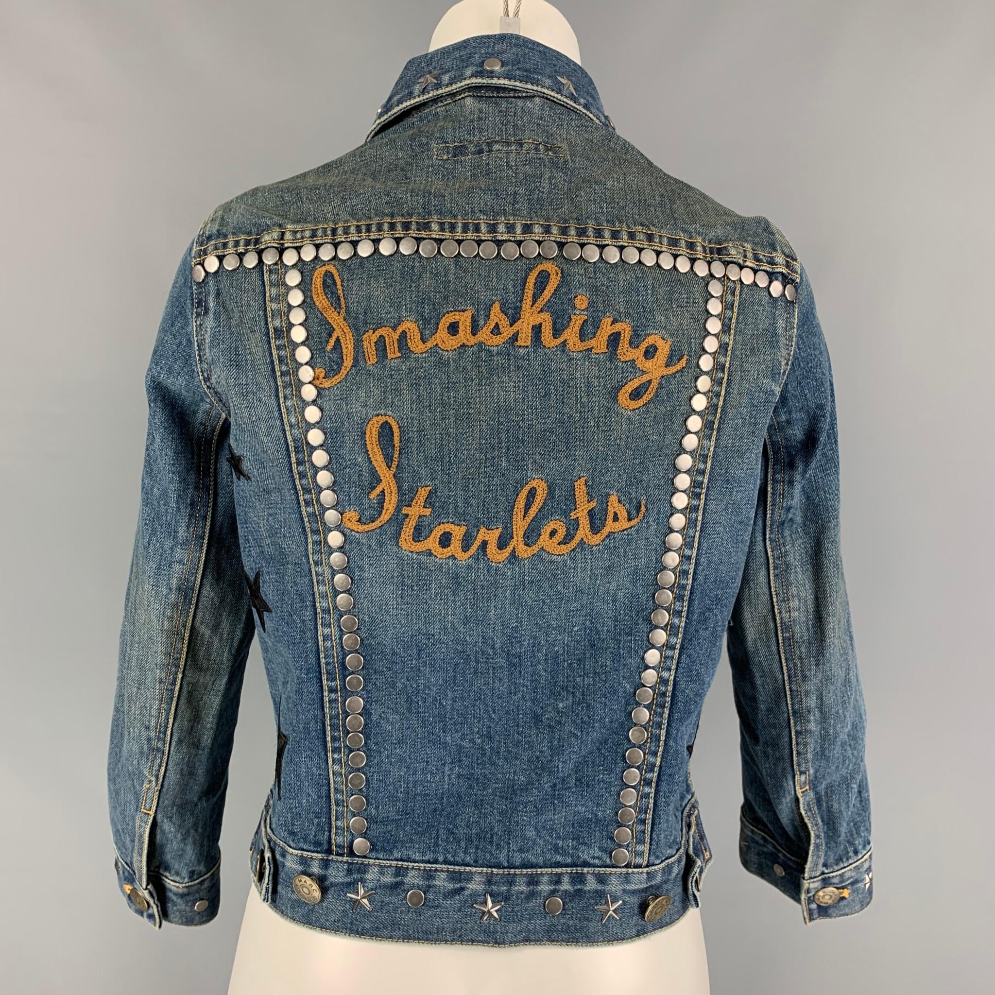Gray MARC JACOBS Size XS Indigo Denim Studded Smashing Starlets Cropped Jacket