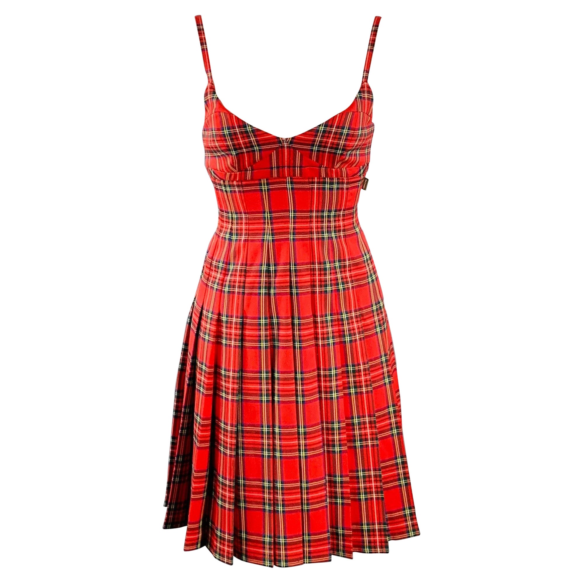 MARC JACOBS Size XS Red Multi Color Polyester Blend Plaid Pleated Dress