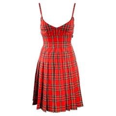 MARC JACOBS Size XS Red Multi Color Polyester Blend Plaid Pleated Dress MARC JACOBS Size XS Red Multi Color Polyester Blend Plaid Pleated Dress