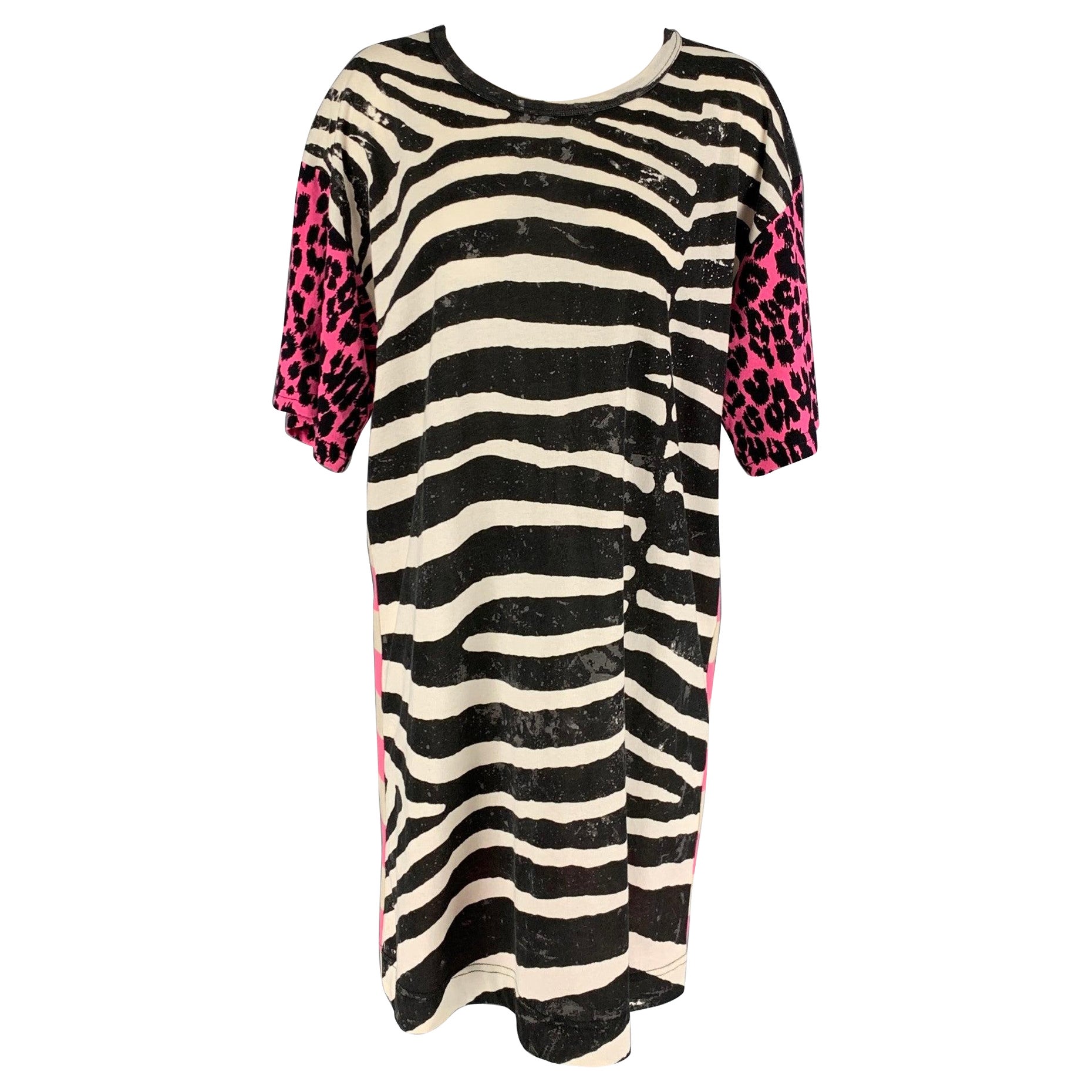 MARC JACOBS Größe XS Weiß Rosa Schwarzes T-Shirtkleid mit Tierdruck