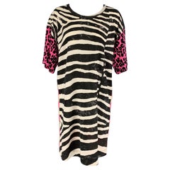 MARC JACOBS Größe XS Weiß Rosa Schwarzes T-Shirtkleid mit Tierdruck