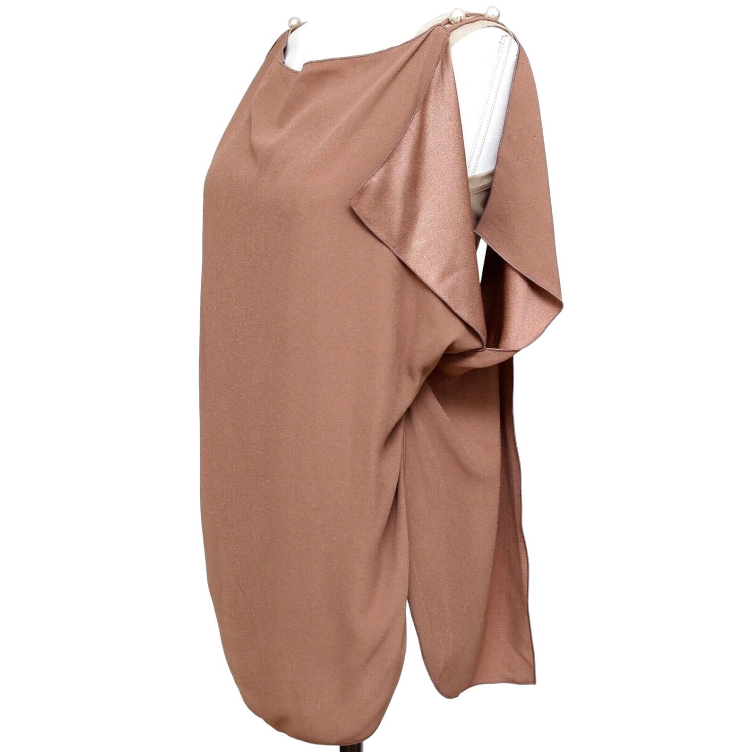 Marron MARC JACOBS Blouse Top Shirt Draped Sleeveless Blush Brown Rayon Sz en vente
